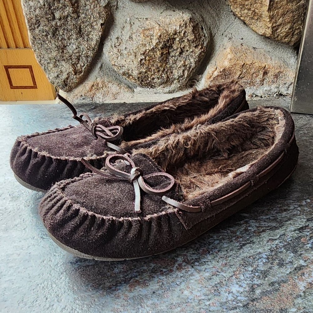 BONGO Chocolate Brown Suede/Fur Lined Slippers Size 9